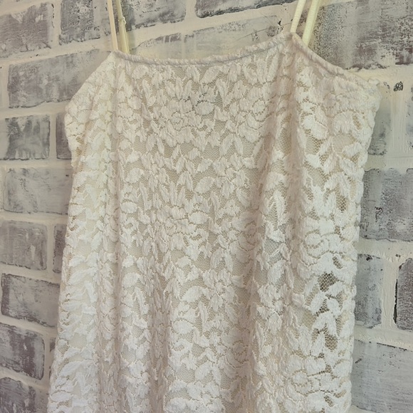 Zara Lace Floral Ivory Mini Dress Women's Sz L Spaghetti Strap Graduate Stretch - Picture 3 of 7